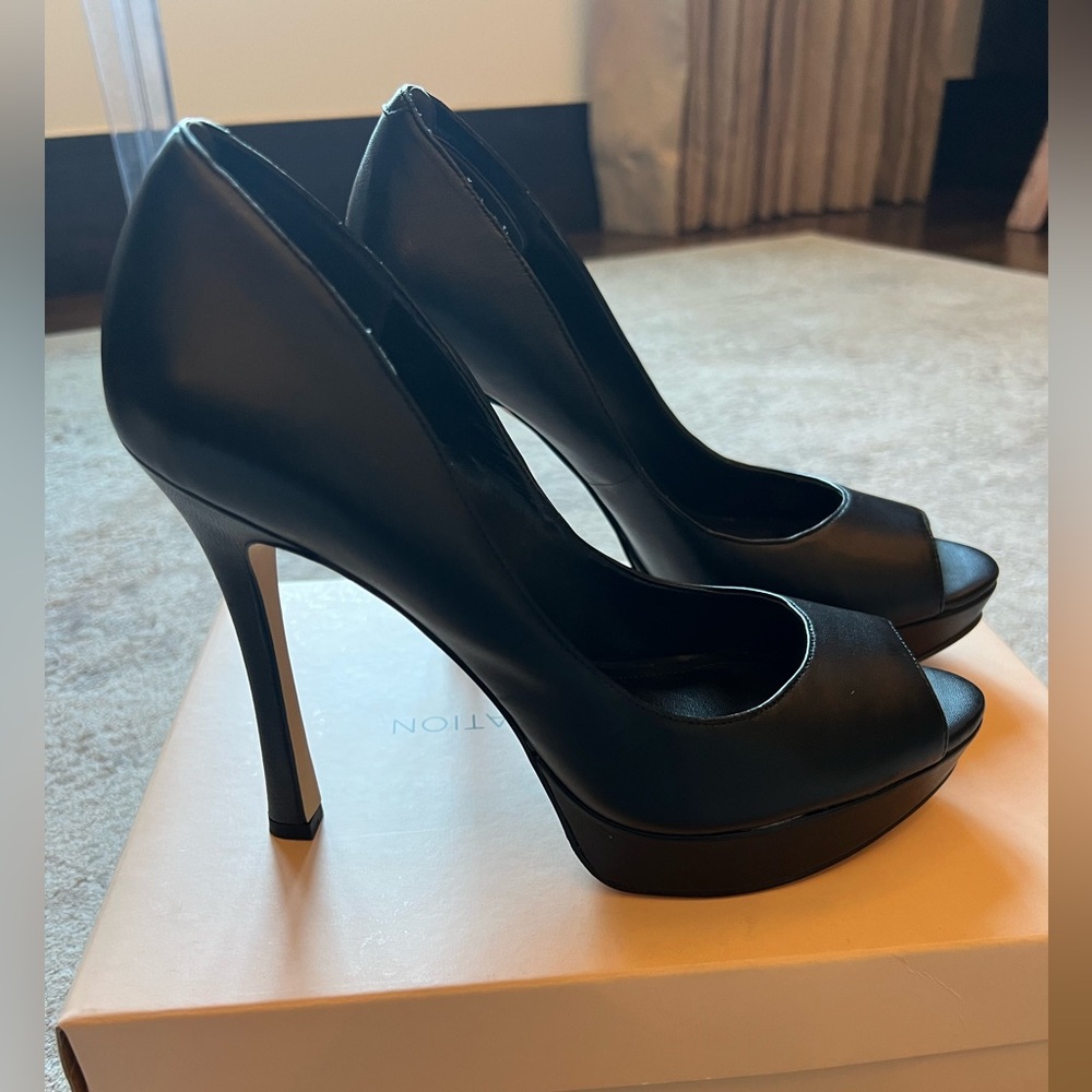 BCBGeneration Classic Black Peep-Toe Heels
